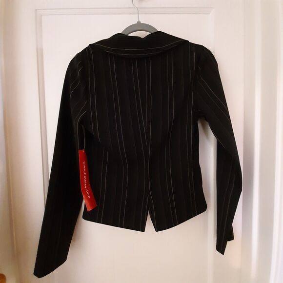 NWT Vtg Y2K HOT KISS Sz S Cropped Pinstripe Blazer Suit Jacket Black / Pink tags - Picture 6 of 6